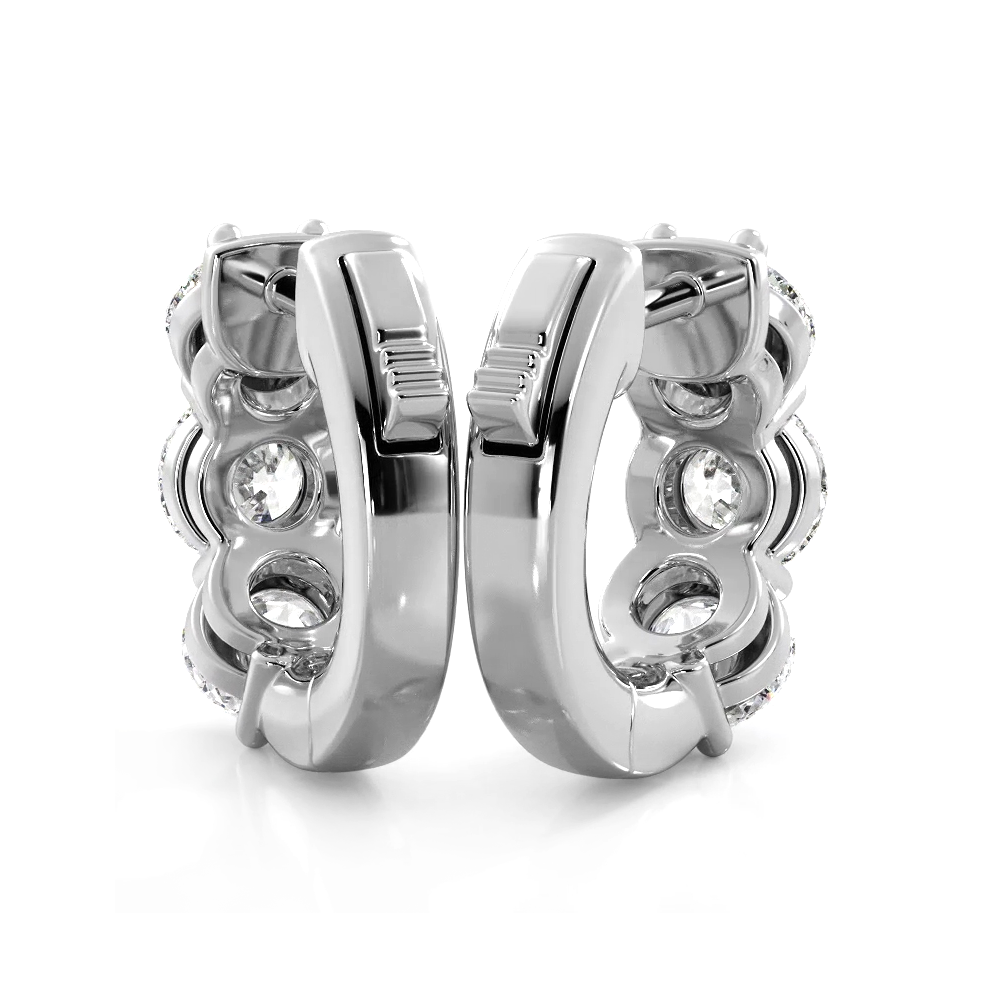 1.50 ctw. Three Stone Diamond Hoop Earrings Huggie Style-VIRABYANI