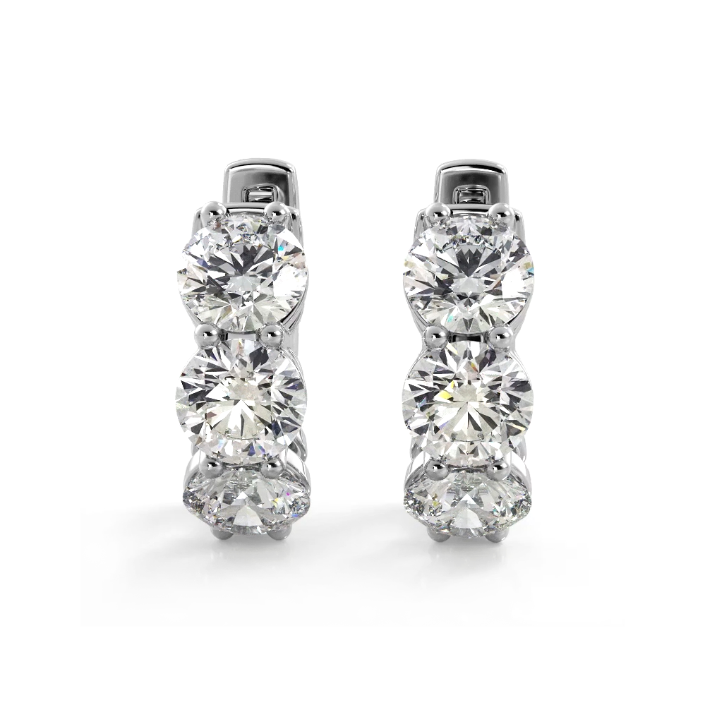 1.50 ctw. Three Stone Diamond Hoop Earrings Huggie Style-VIRABYANI