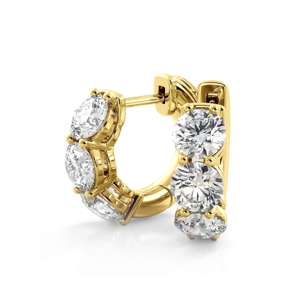 1.50 ctw. Three Stone Diamond Hoop Earrings Huggie Style-VIRABYANI