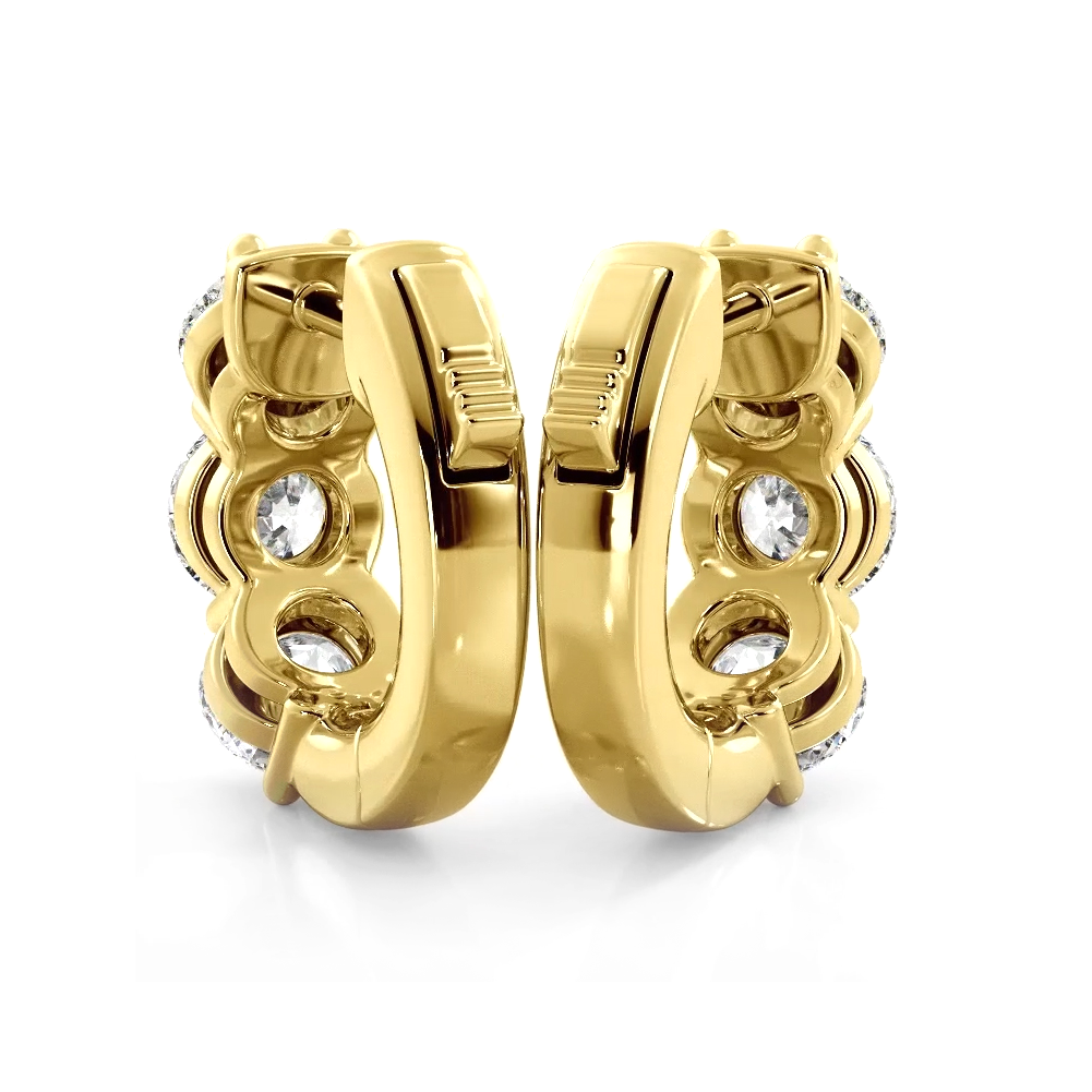 1.50 ctw. Three Stone Diamond Hoop Earrings Huggie Style-VIRABYANI