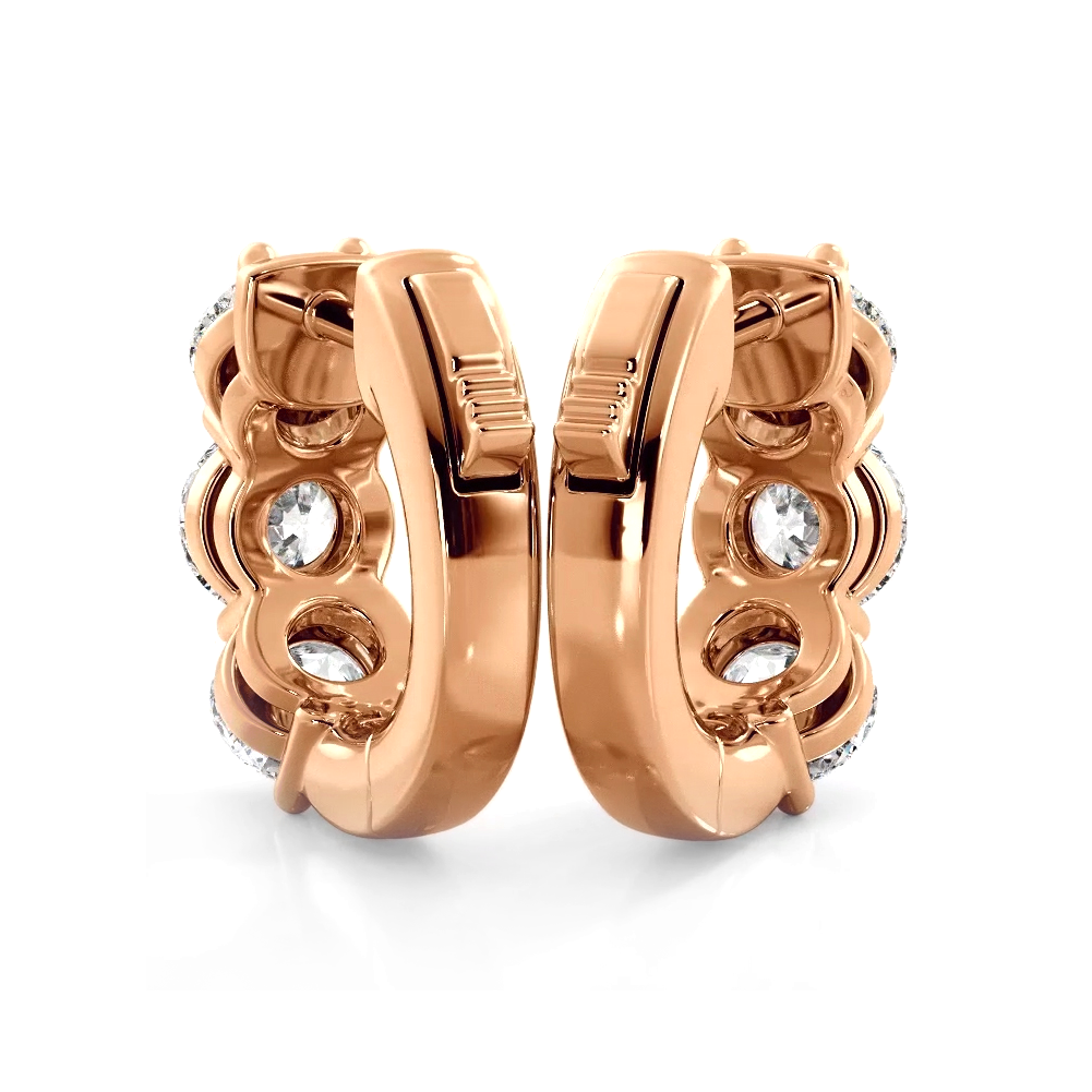 1.50 ctw. Three Stone Diamond Hoop Earrings Huggie Style-VIRABYANI