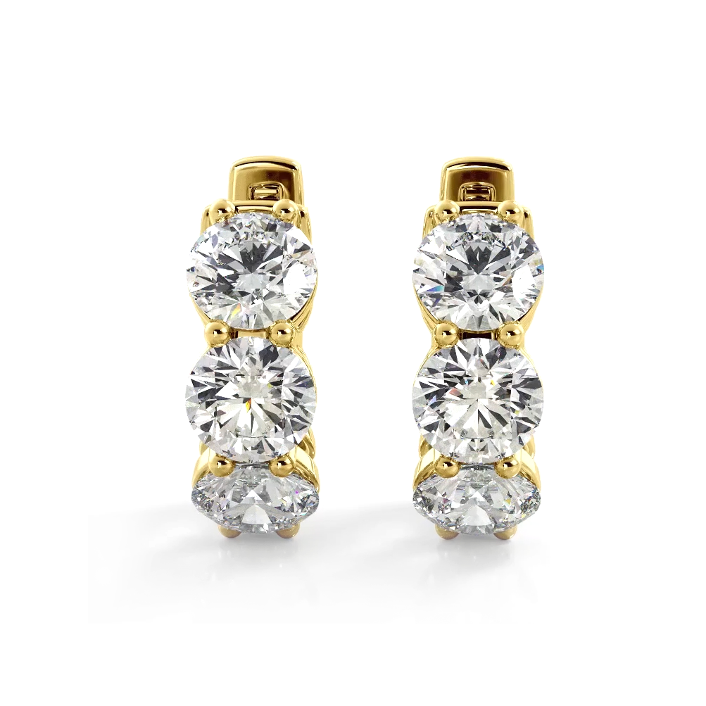 1.50 ctw. Three Stone Diamond Hoop Earrings Huggie Style-VIRABYANI