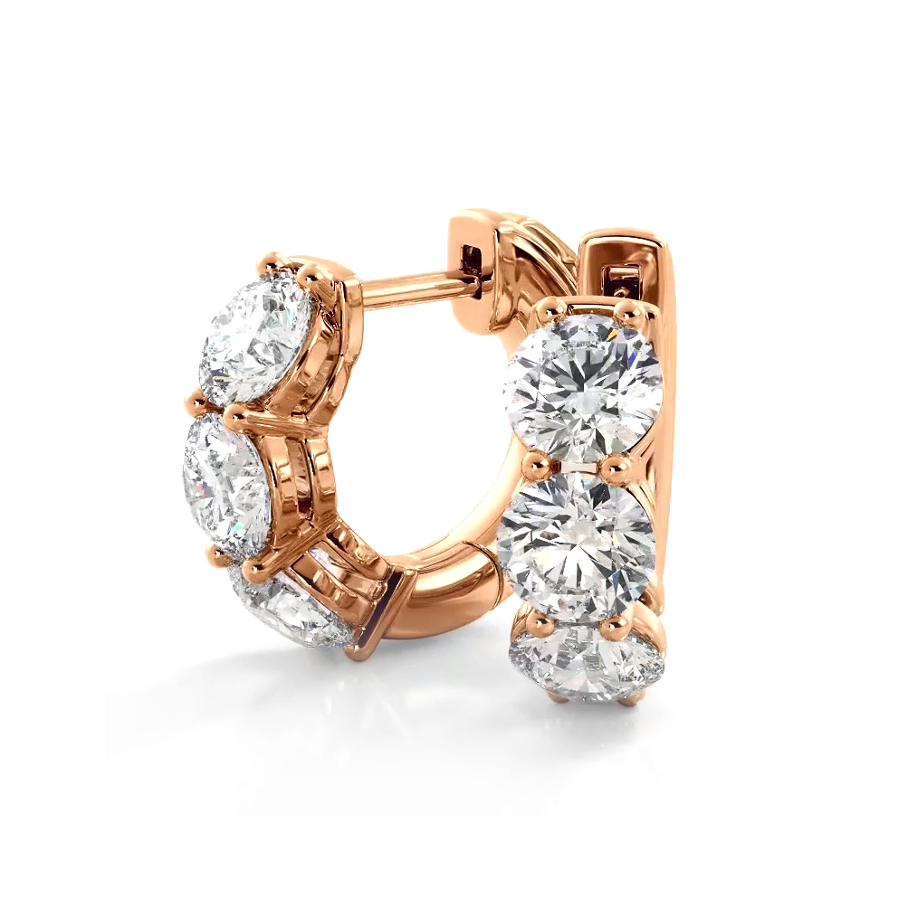 1.50 ctw. Three Stone Diamond Hoop Earrings Huggie Style-VIRABYANI