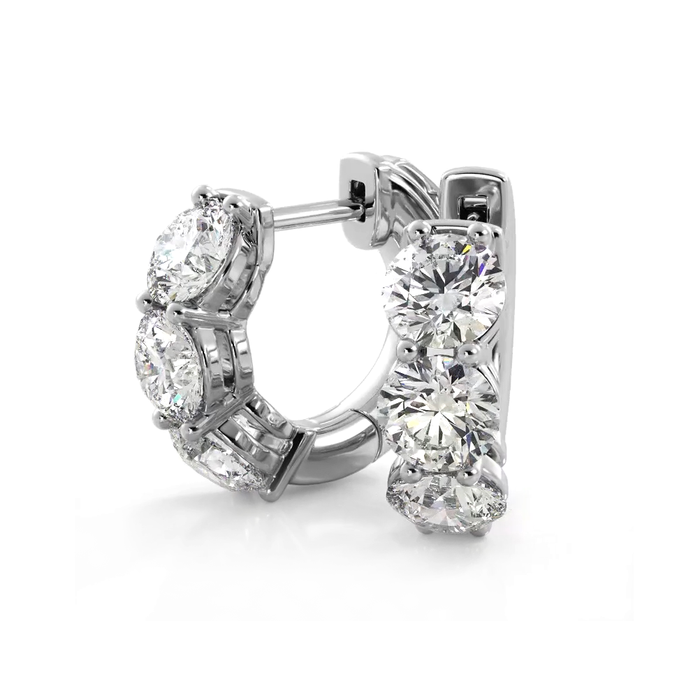 1.50 ctw. Three Stone Diamond Hoop Earrings Huggie Style-VIRABYANI