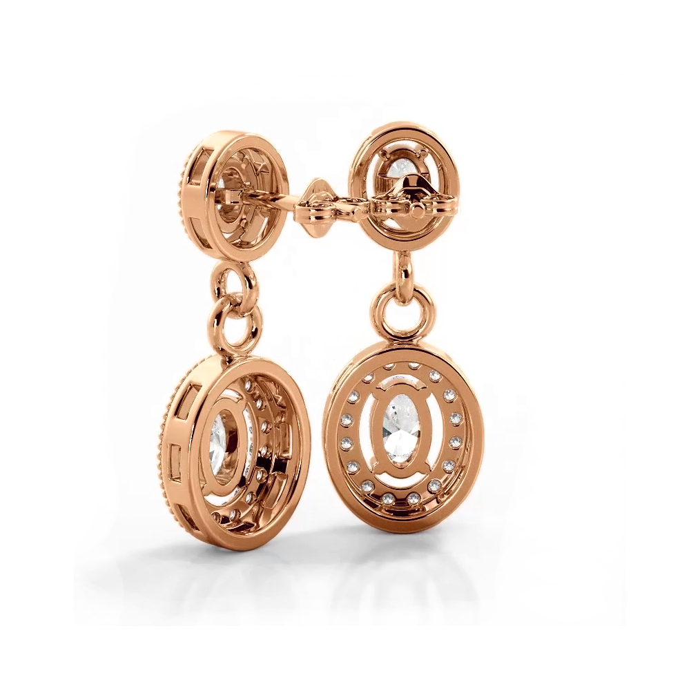 1.12 ctw. Vintage Inspired Oval and Round Diamond Drop Earrings-VIRABYANI