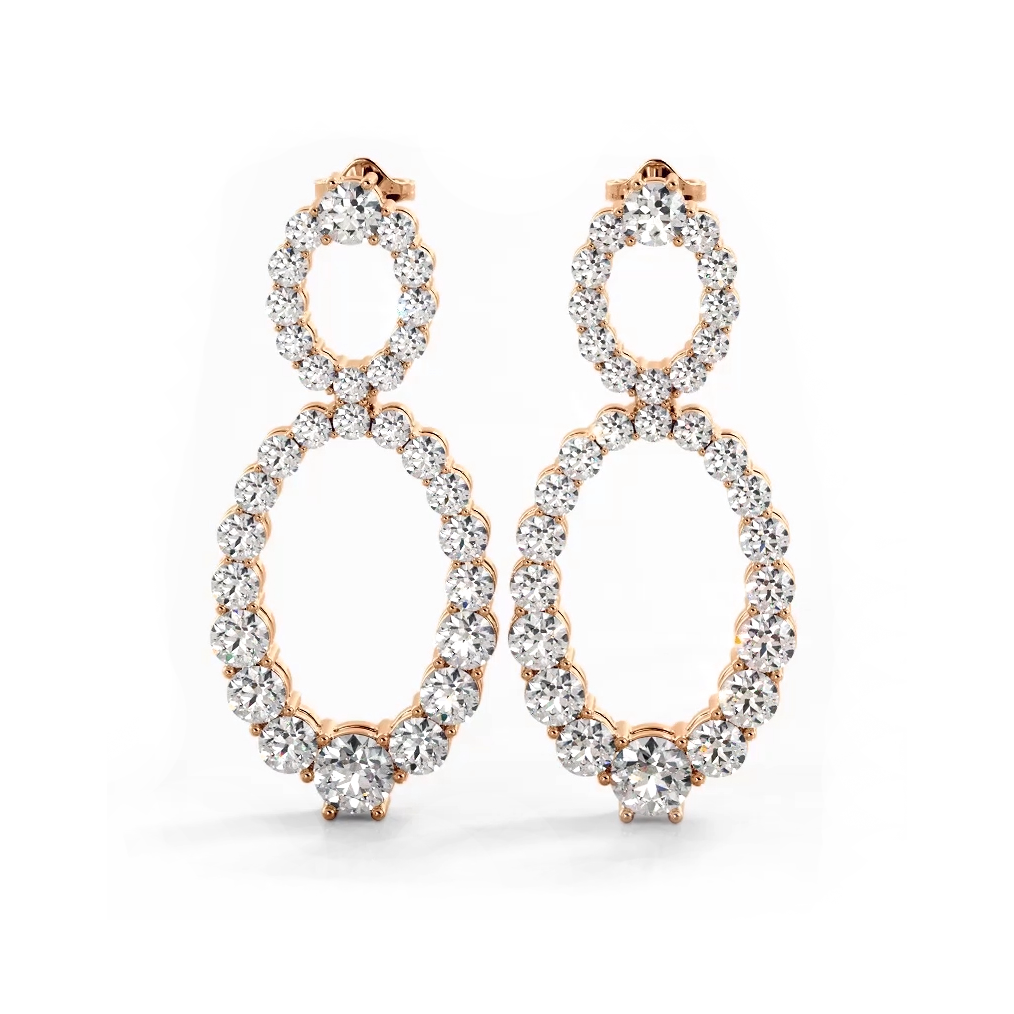 1.38 ctw. Round Diamond Oval Shape Drop Earrings-VIRABYANI