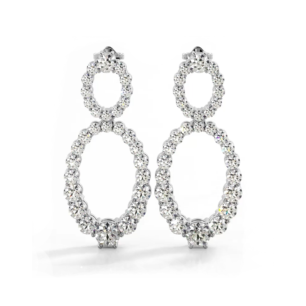 1.38 ctw. Round Diamond Oval Shape Drop Earrings-VIRABYANI