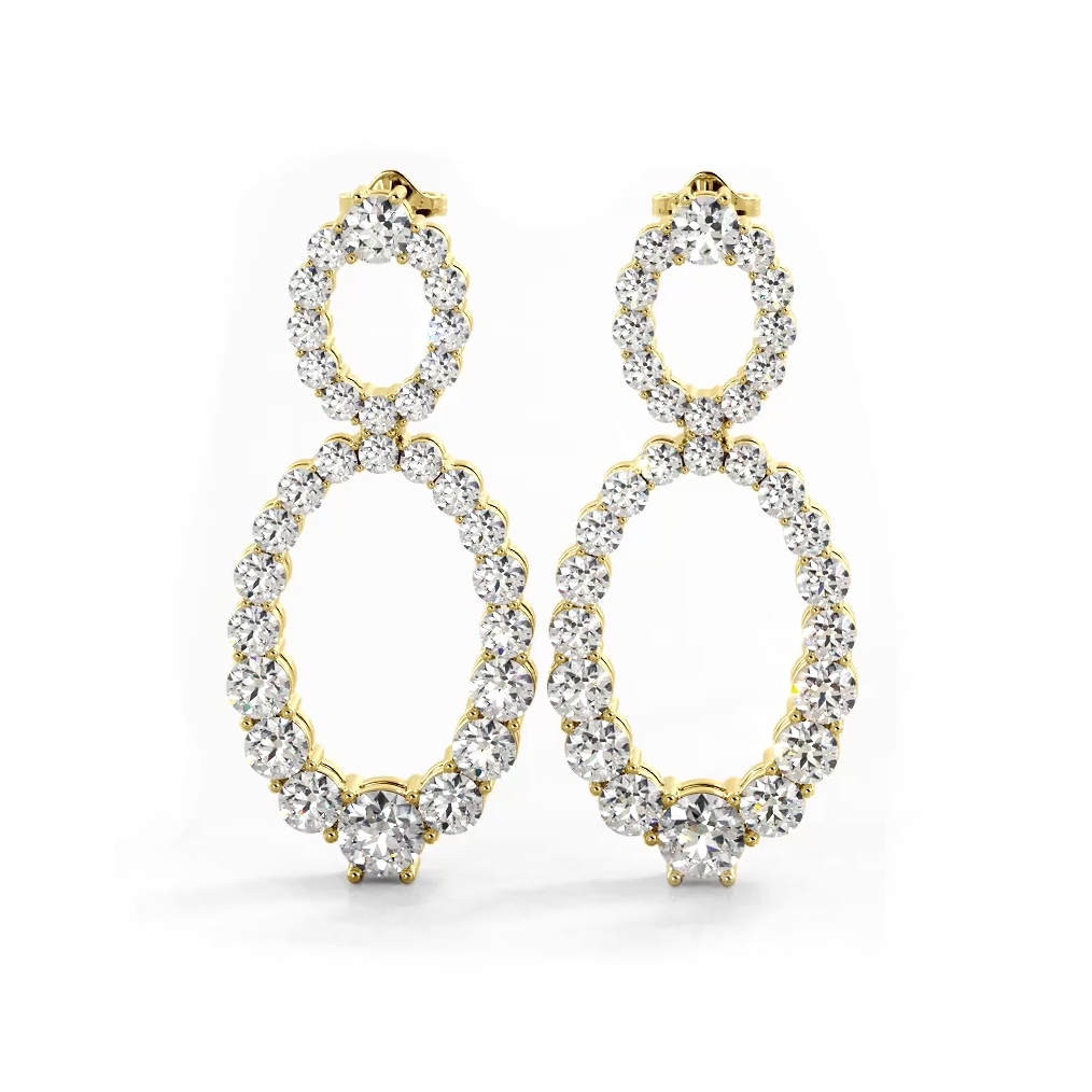 1.38 ctw. Round Diamond Oval Shape Drop Earrings-VIRABYANI