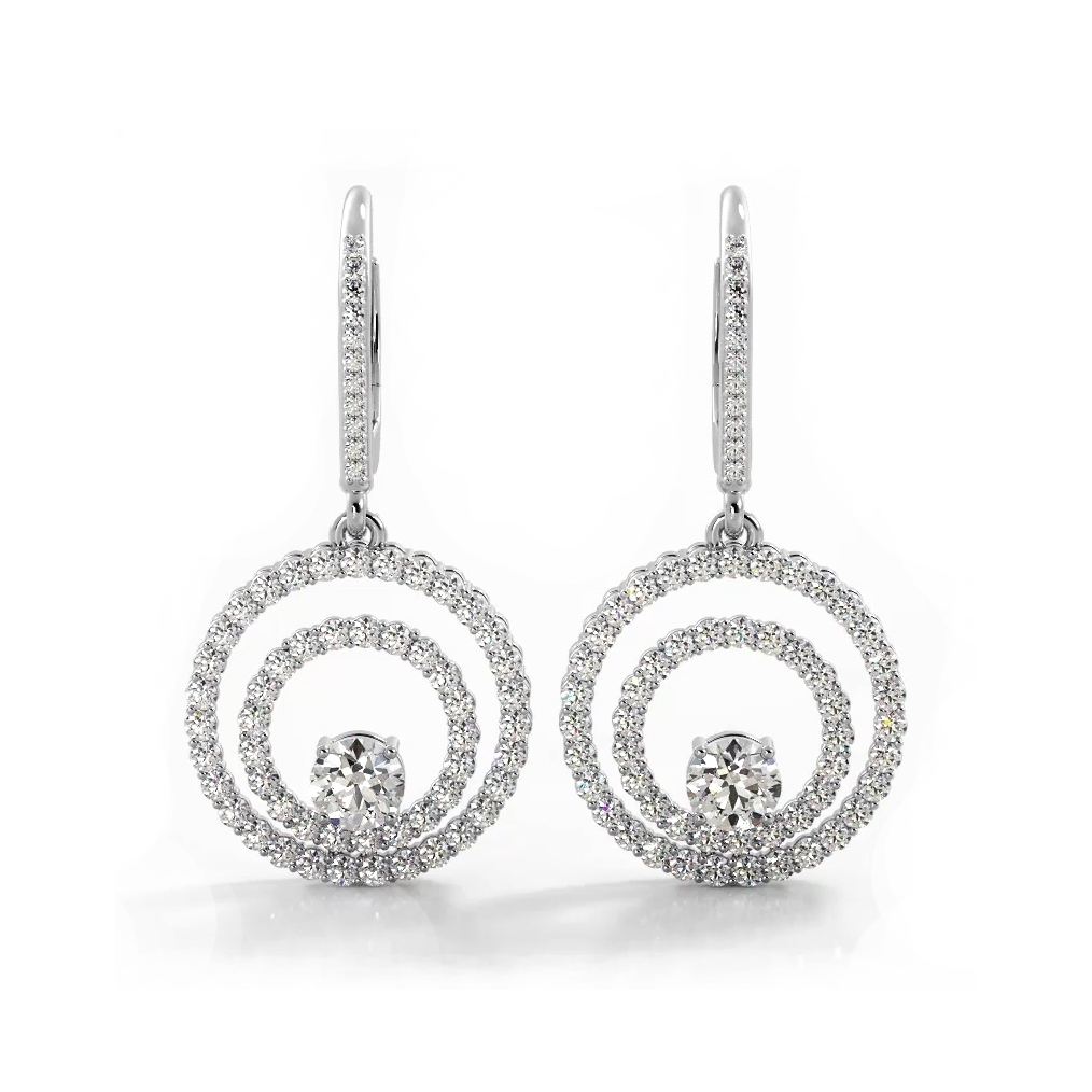 0.94 ctw. Double Circle Diamond Dangling Earrings-VIRABYANI