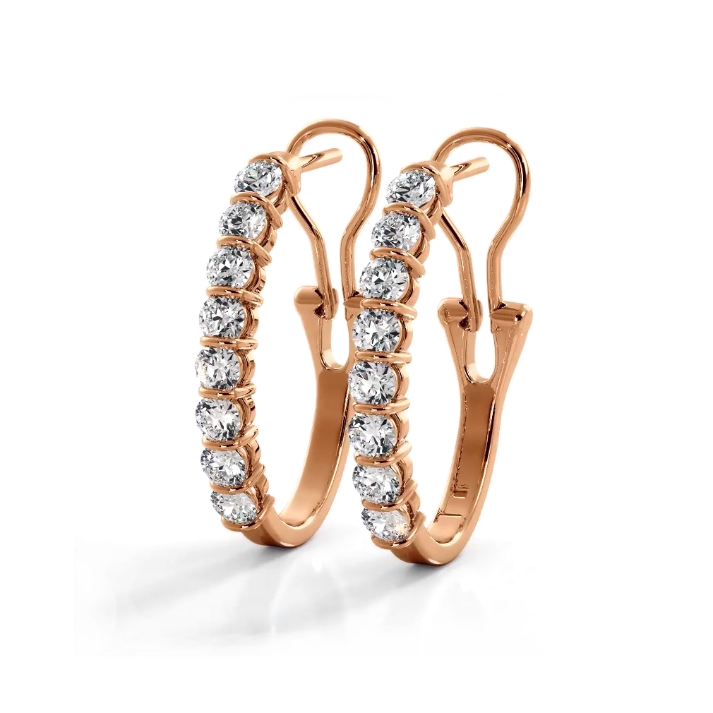 1.0 ct. Bar Set Round Diamond Oval Shaped Hoop Earrings-VIRABYANI