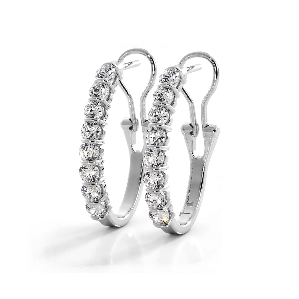 1.0 ct. Bar Set Round Diamond Oval Shaped Hoop Earrings-VIRABYANI