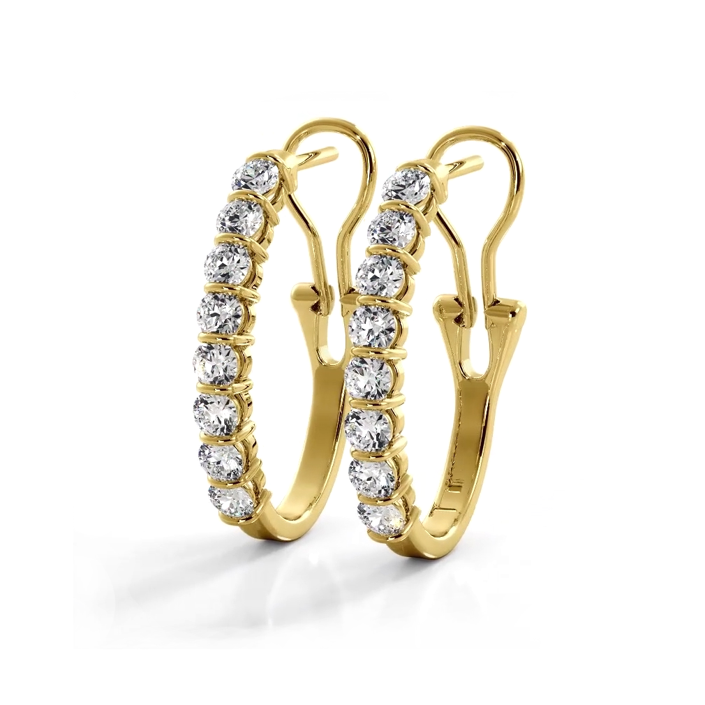 1.0 ct. Bar Set Round Diamond Oval Shaped Hoop Earrings-VIRABYANI