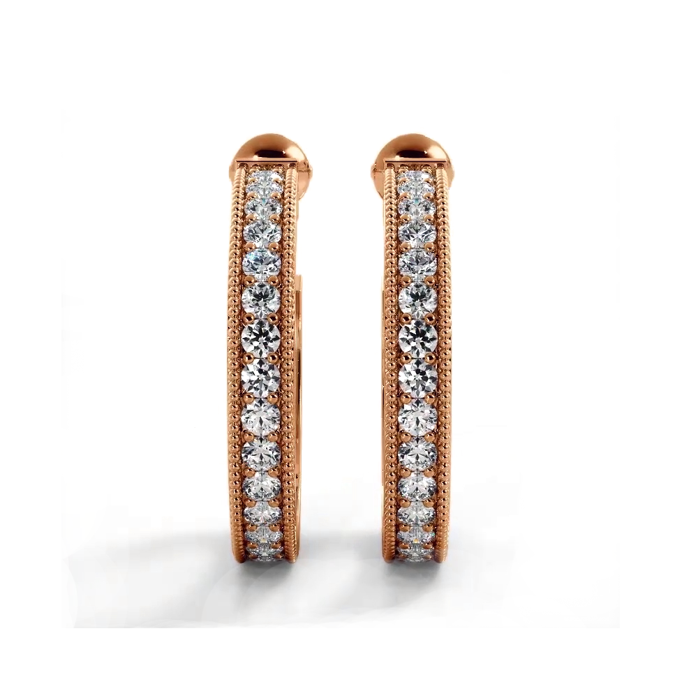 1.0 ct. Round Diamond Milgrain Accent Hoop Earrings-VIRABYANI