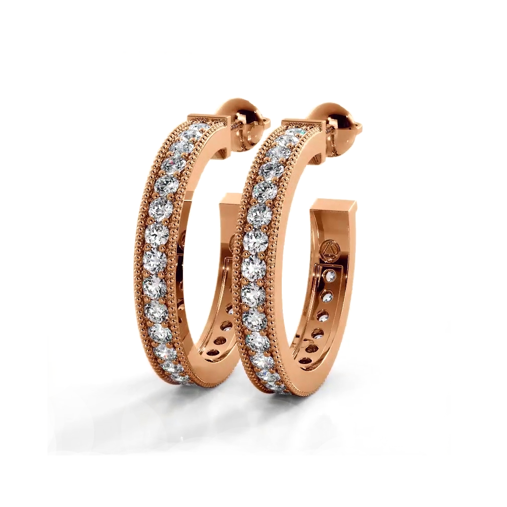 1.0 ct. Round Diamond Milgrain Accent Hoop Earrings-VIRABYANI