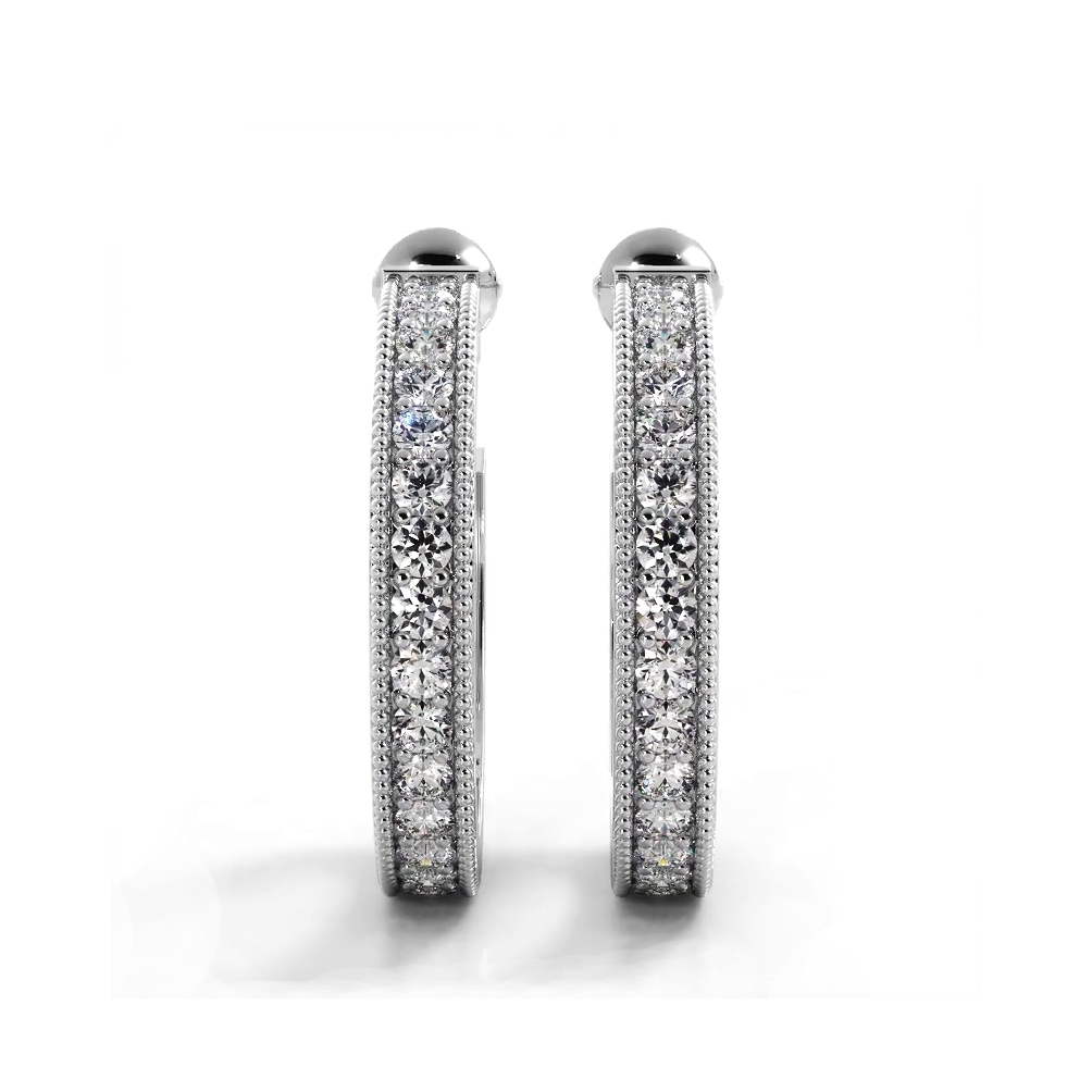 1.0 ct. Round Diamond Milgrain Accent Hoop Earrings-VIRABYANI