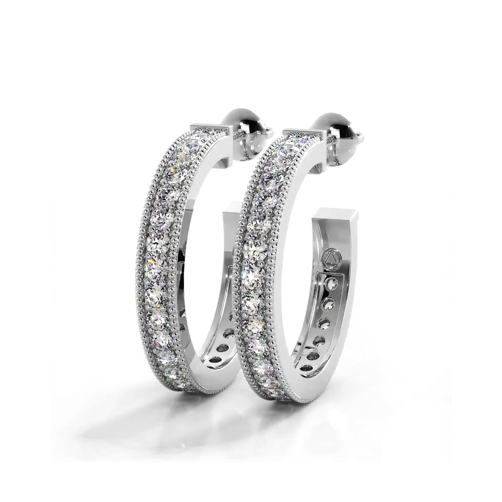 1.0 ct. Round Diamond Milgrain Accent Hoop Earrings-VIRABYANI