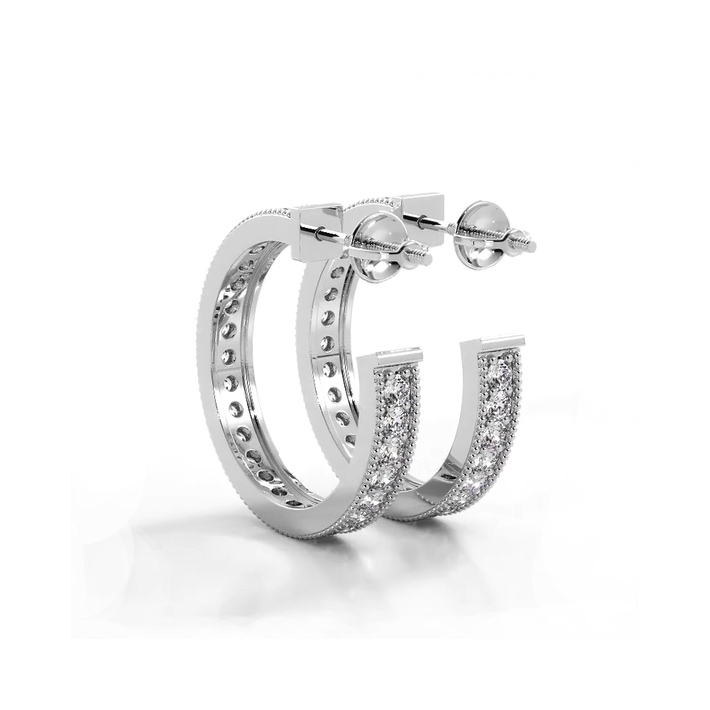 1.0 ct. Round Diamond Milgrain Accent Hoop Earrings-VIRABYANI