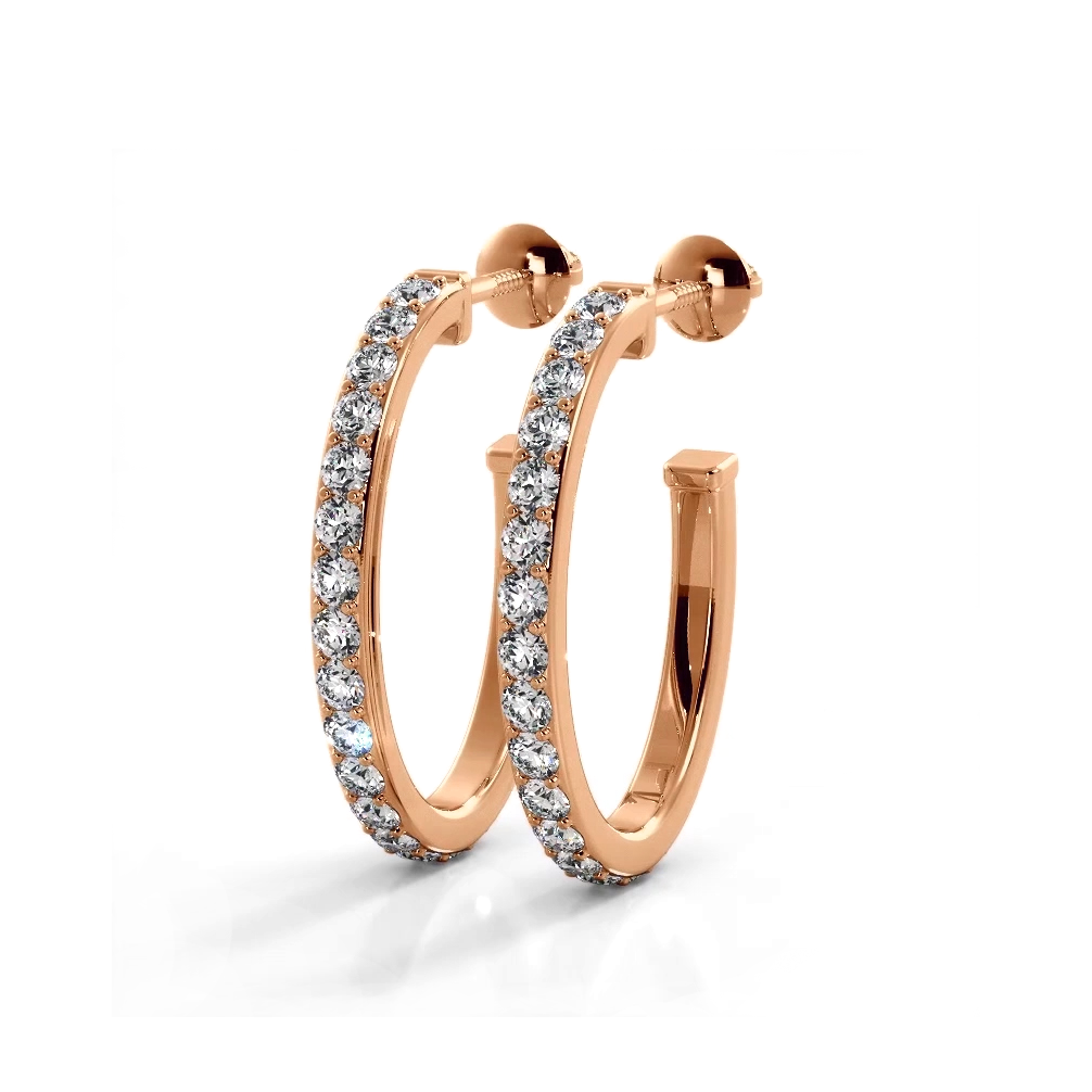 1.0 ctw. Round Diamond Hoop Earrings Open Back Style-VIRABYANI