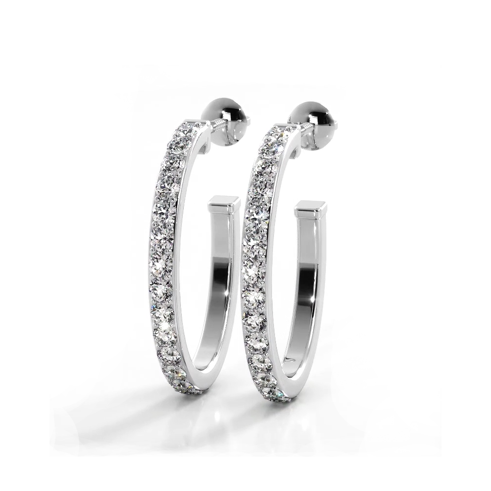 1.0 ctw. Round Diamond Hoop Earrings Open Back Style-VIRABYANI