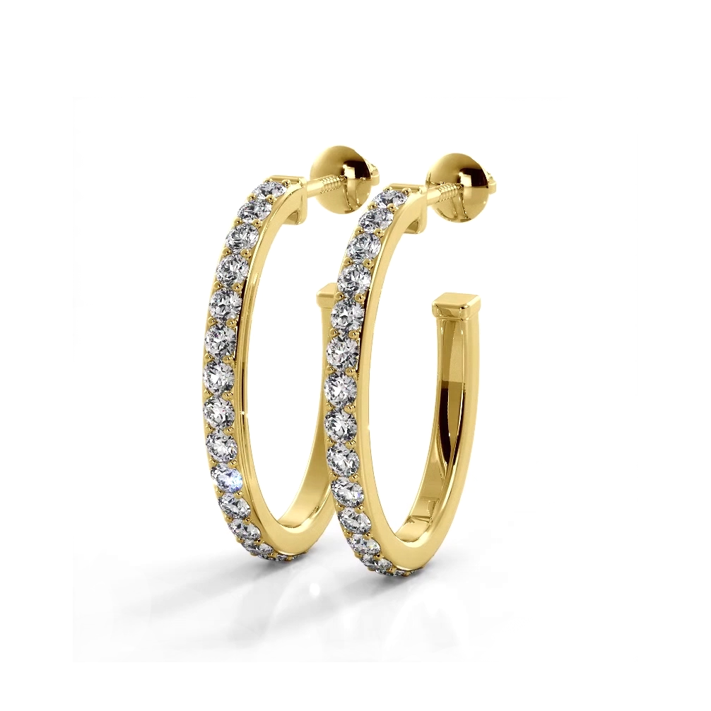 1.0 ctw. Round Diamond Hoop Earrings Open Back Style-VIRABYANI