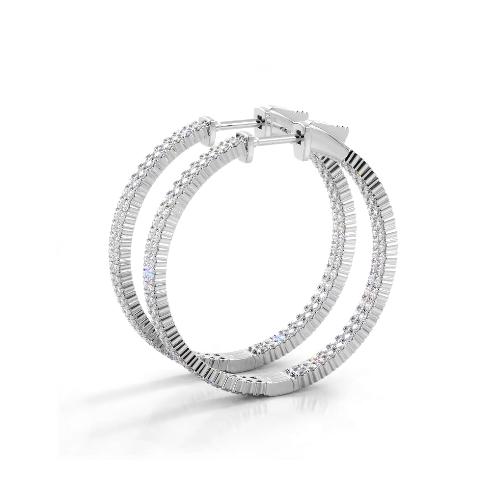 2.0 ctw. Double Row Inside Out Diamond Hoop Earrings Classic Shared Prong-VIRABYANI