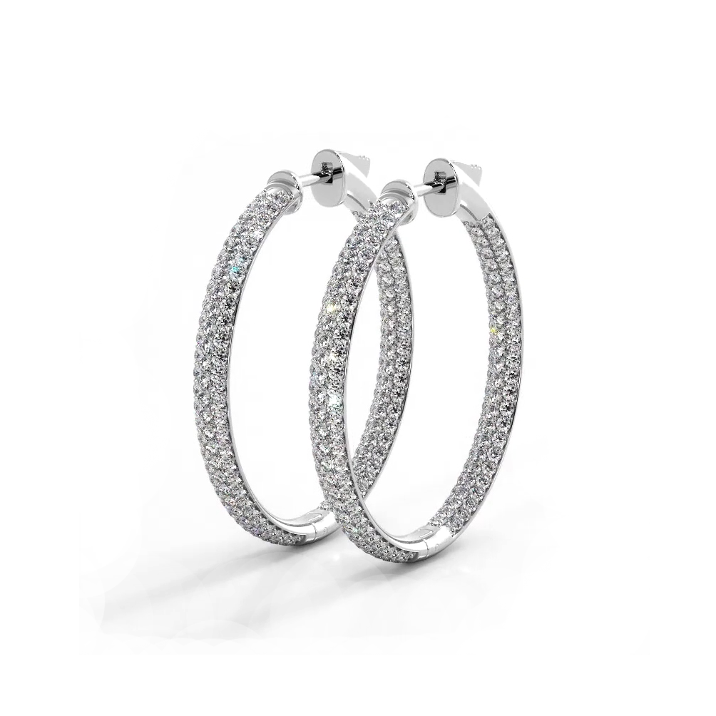 2.5 ctw. Triple Row Inside Out Pave Diamond Hoop Earrings Dome Style-VIRABYANI