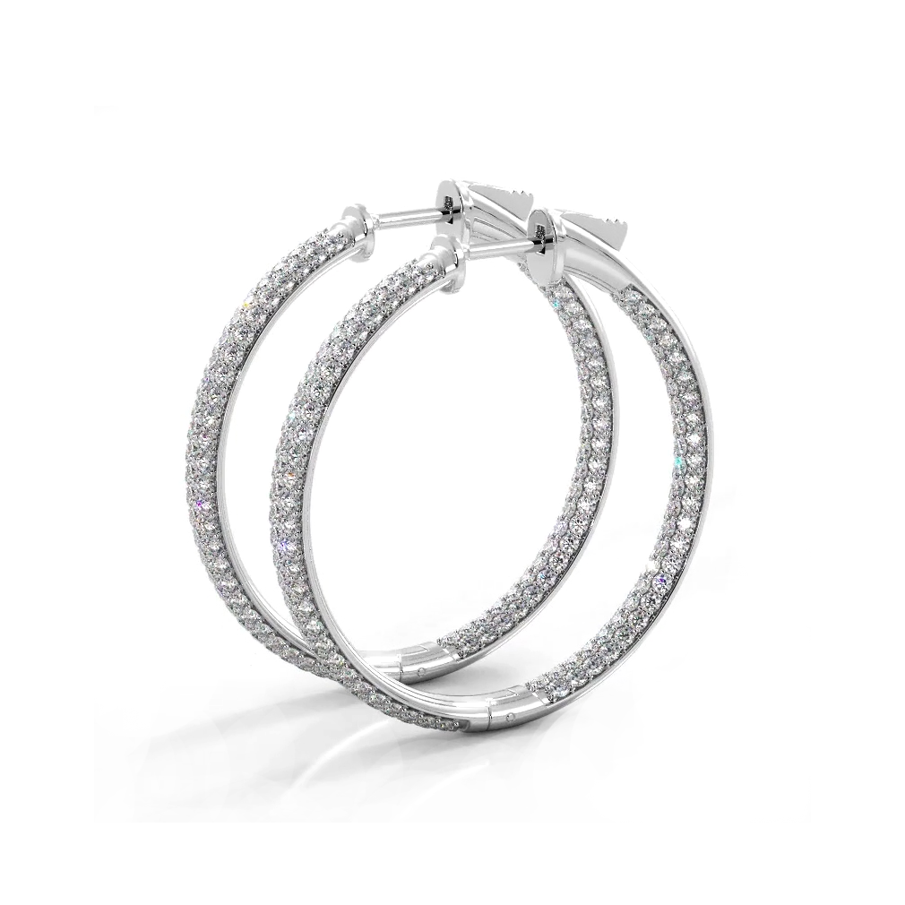 2.5 ctw. Triple Row Inside Out Pave Diamond Hoop Earrings Dome Style-VIRABYANI