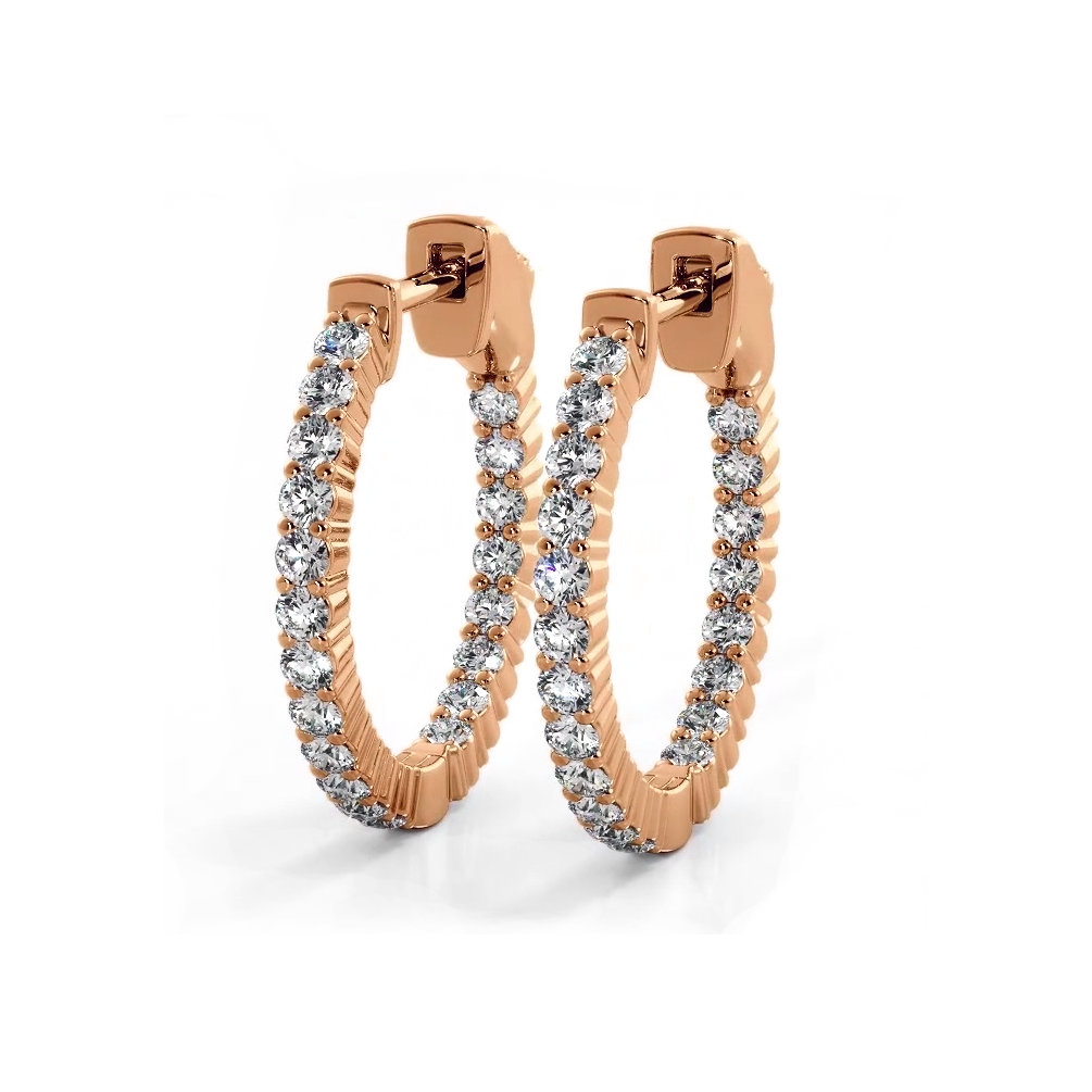 1.20 ctw. Single Row Classic Inside Out Diamond Petite Hoop Earrings-VIRABYANI