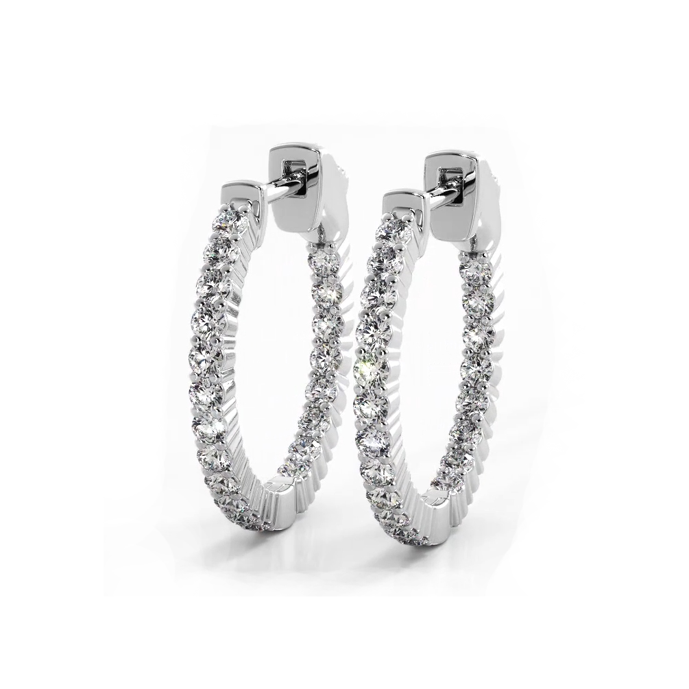 1.20 ctw. Single Row Classic Inside Out Diamond Petite Hoop Earrings-VIRABYANI