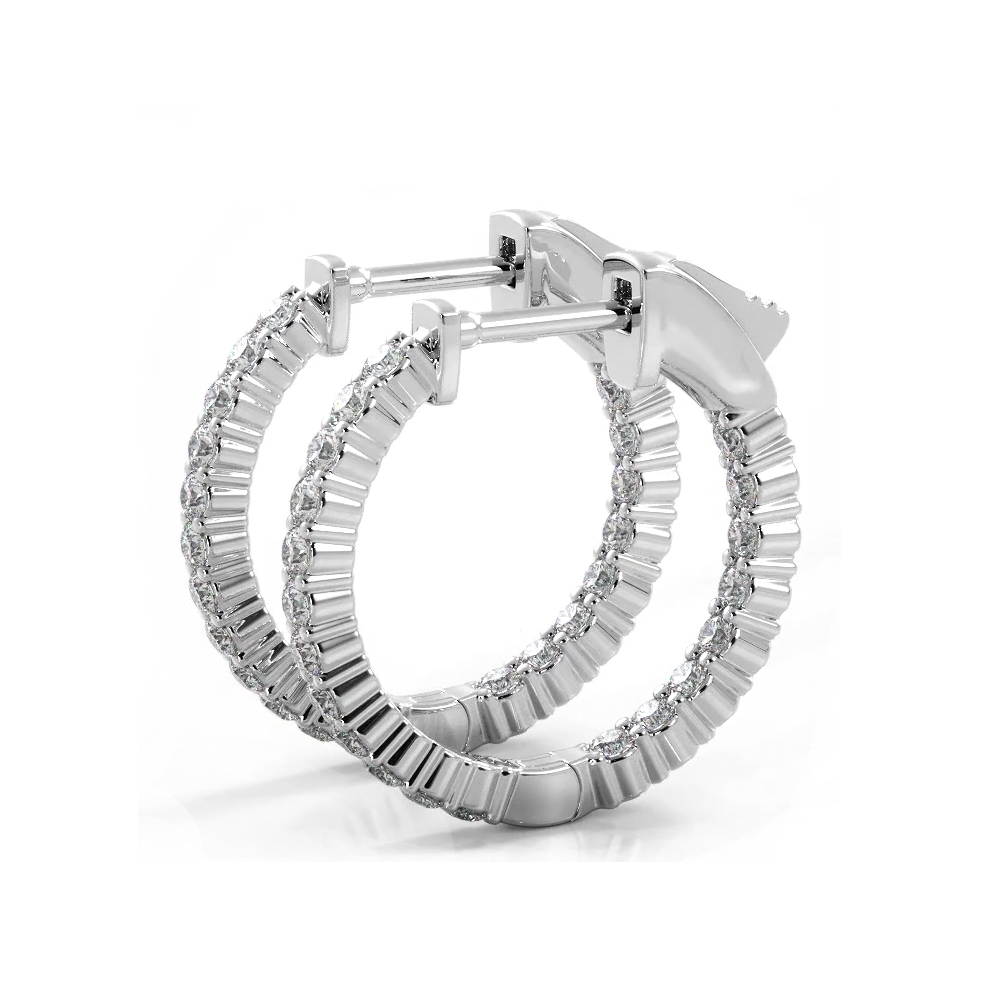 1.20 ctw. Single Row Classic Inside Out Diamond Petite Hoop Earrings-VIRABYANI