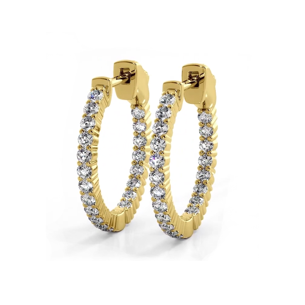 1.20 ctw. Single Row Classic Inside Out Diamond Petite Hoop Earrings-VIRABYANI