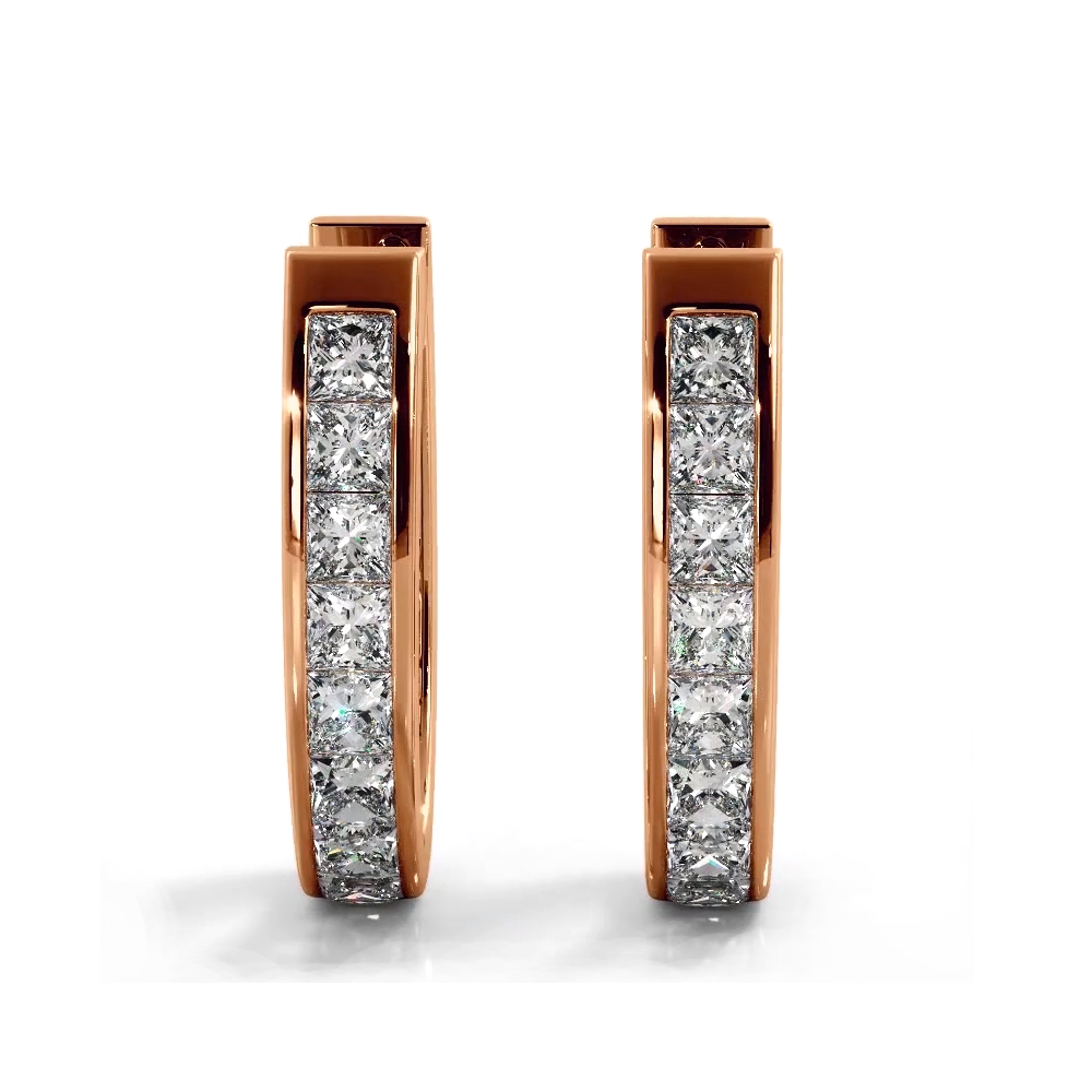 Channel Set 1.0 ctw. Princess Cut Diamond Hoop Earrings-VIRABYANI