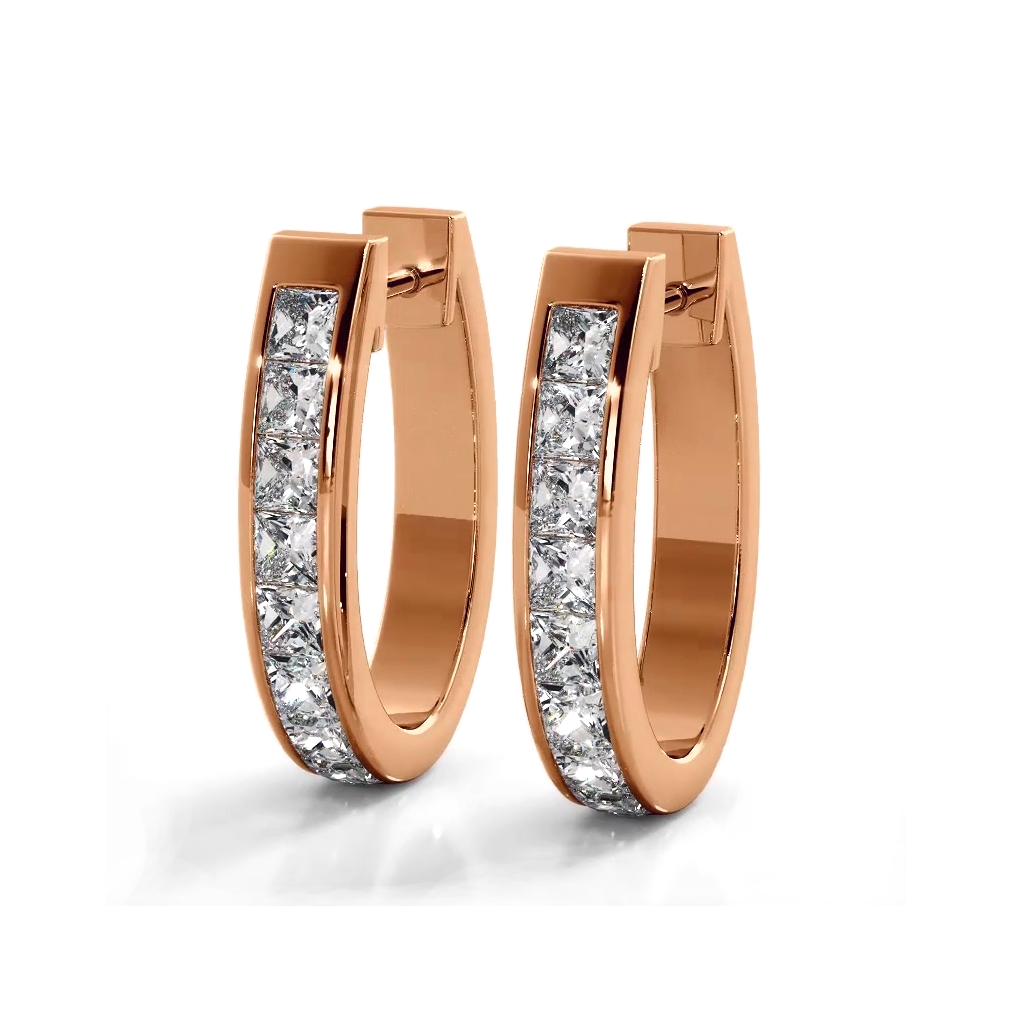 Channel Set 1.0 ctw. Princess Cut Diamond Hoop Earrings-VIRABYANI