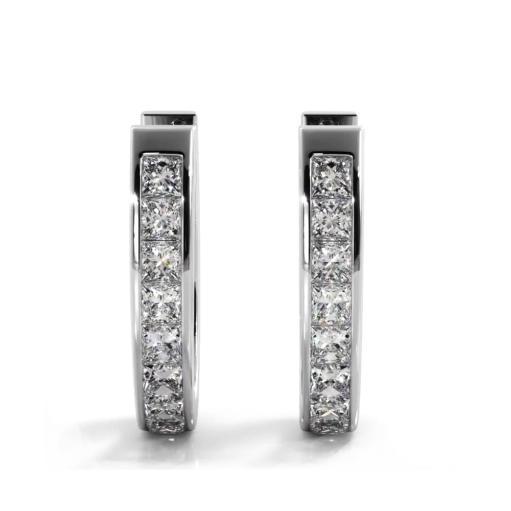Channel Set 1.0 ctw. Princess Cut Diamond Hoop Earrings-VIRABYANI