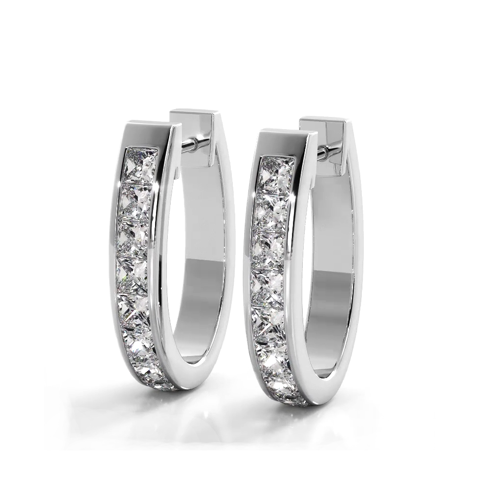 Channel Set 1.0 ctw. Princess Cut Diamond Hoop Earrings-VIRABYANI