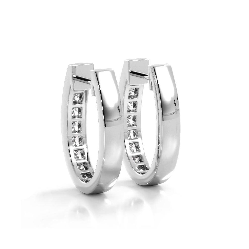 Channel Set 1.0 ctw. Princess Cut Diamond Hoop Earrings-VIRABYANI