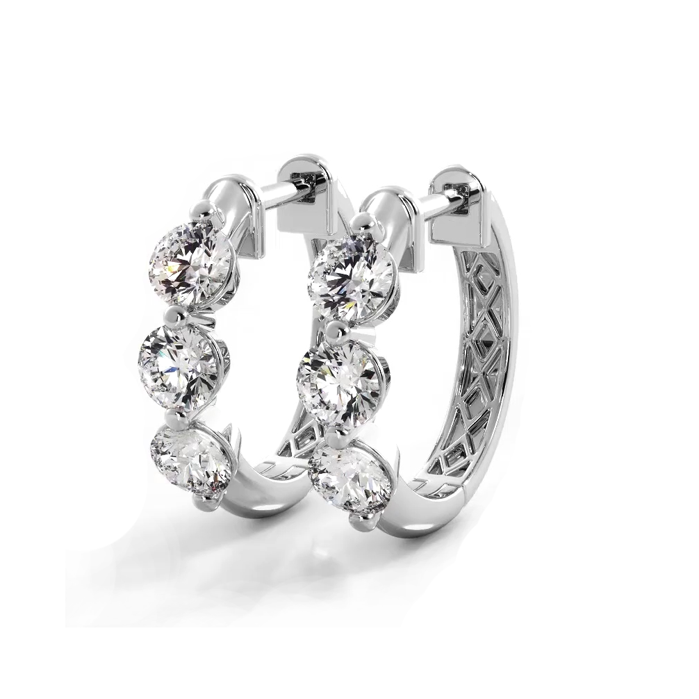 1.0 ctw. Three Stone Floating Round Diamond Hoop Earrings-VIRABYANI