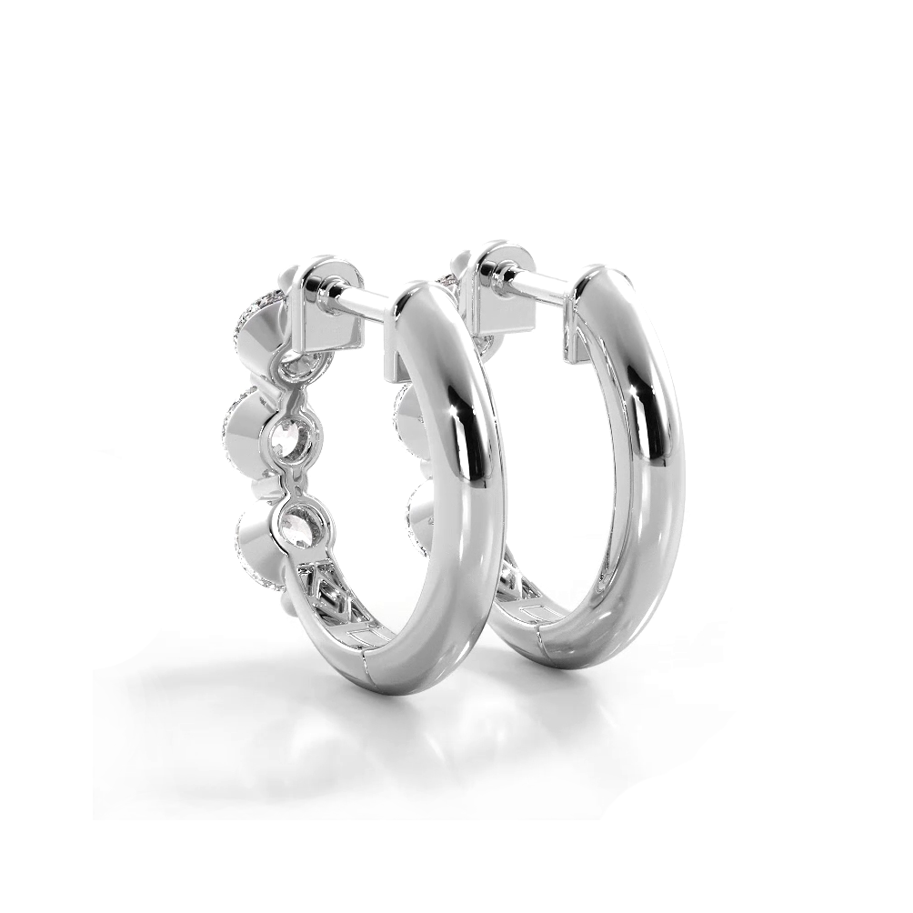 1.0 ctw. Three Stone Floating Round Diamond Hoop Earrings-VIRABYANI