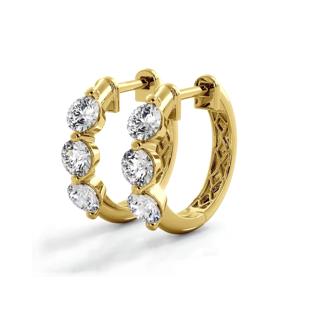 1.0 ctw. Three Stone Floating Round Diamond Hoop Earrings-VIRABYANI