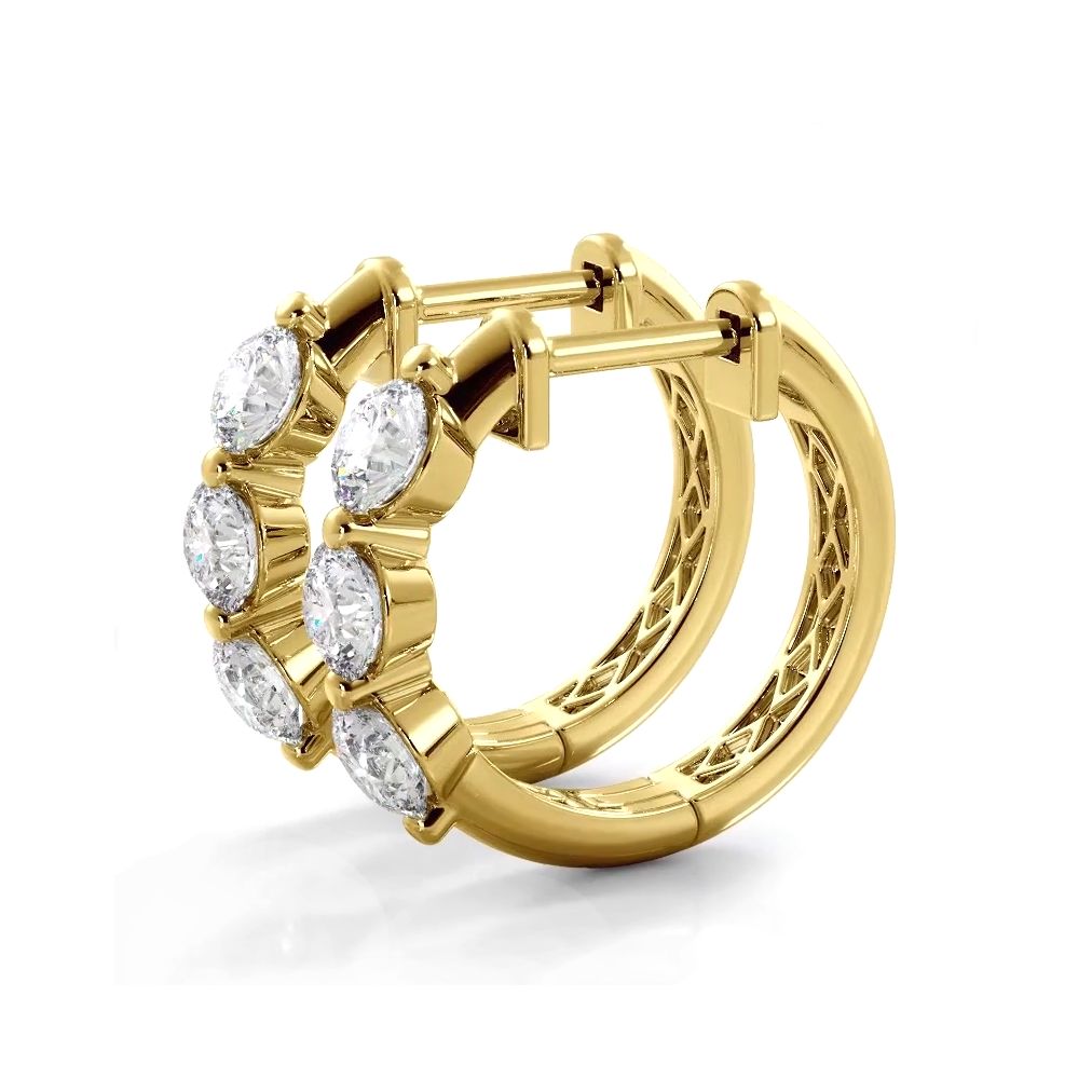 1.0 ctw. Three Stone Floating Round Diamond Hoop Earrings-VIRABYANI