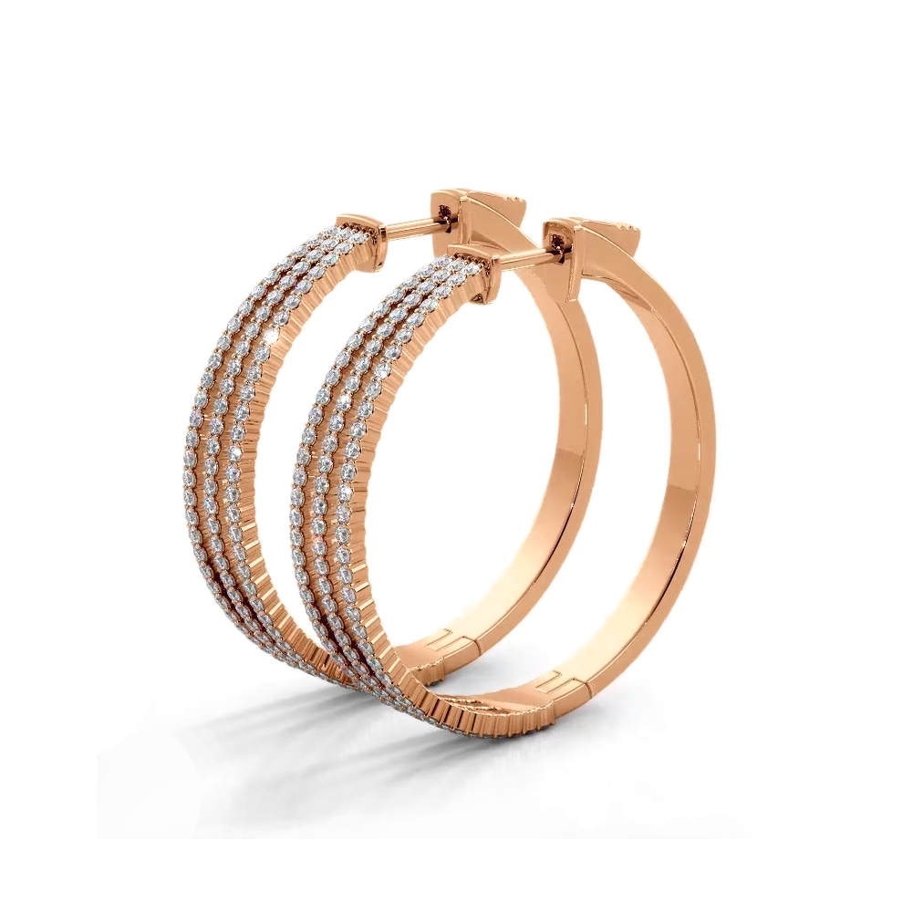 1.70 ctw. Three Separate Row Diamond Hoop Earrings-VIRABYANI