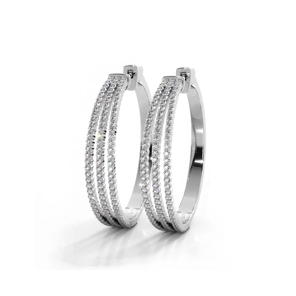 1.70 ctw. Three Separate Row Diamond Hoop Earrings-VIRABYANI