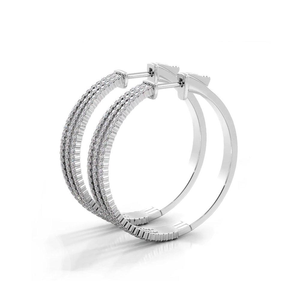 1.70 ctw. Three Separate Row Diamond Hoop Earrings-VIRABYANI