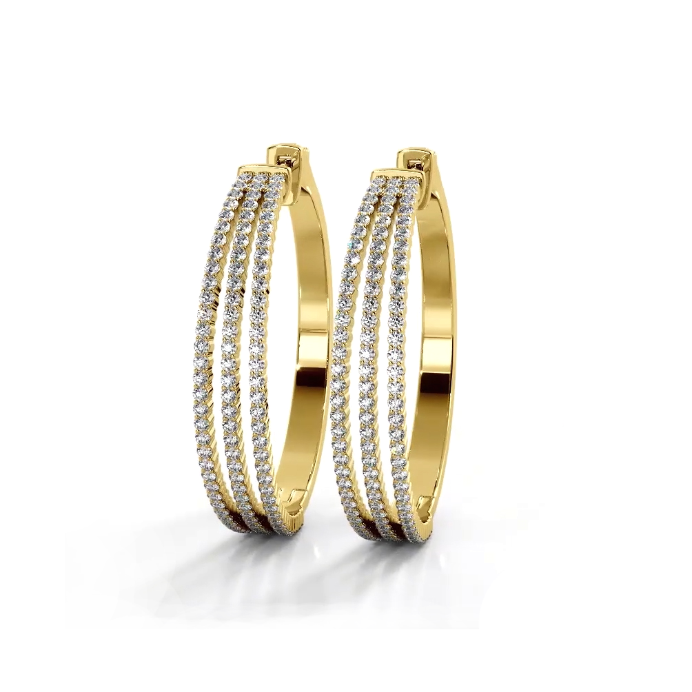 1.70 ctw. Three Separate Row Diamond Hoop Earrings-VIRABYANI