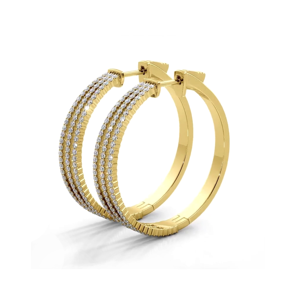 1.70 ctw. Three Separate Row Diamond Hoop Earrings-VIRABYANI