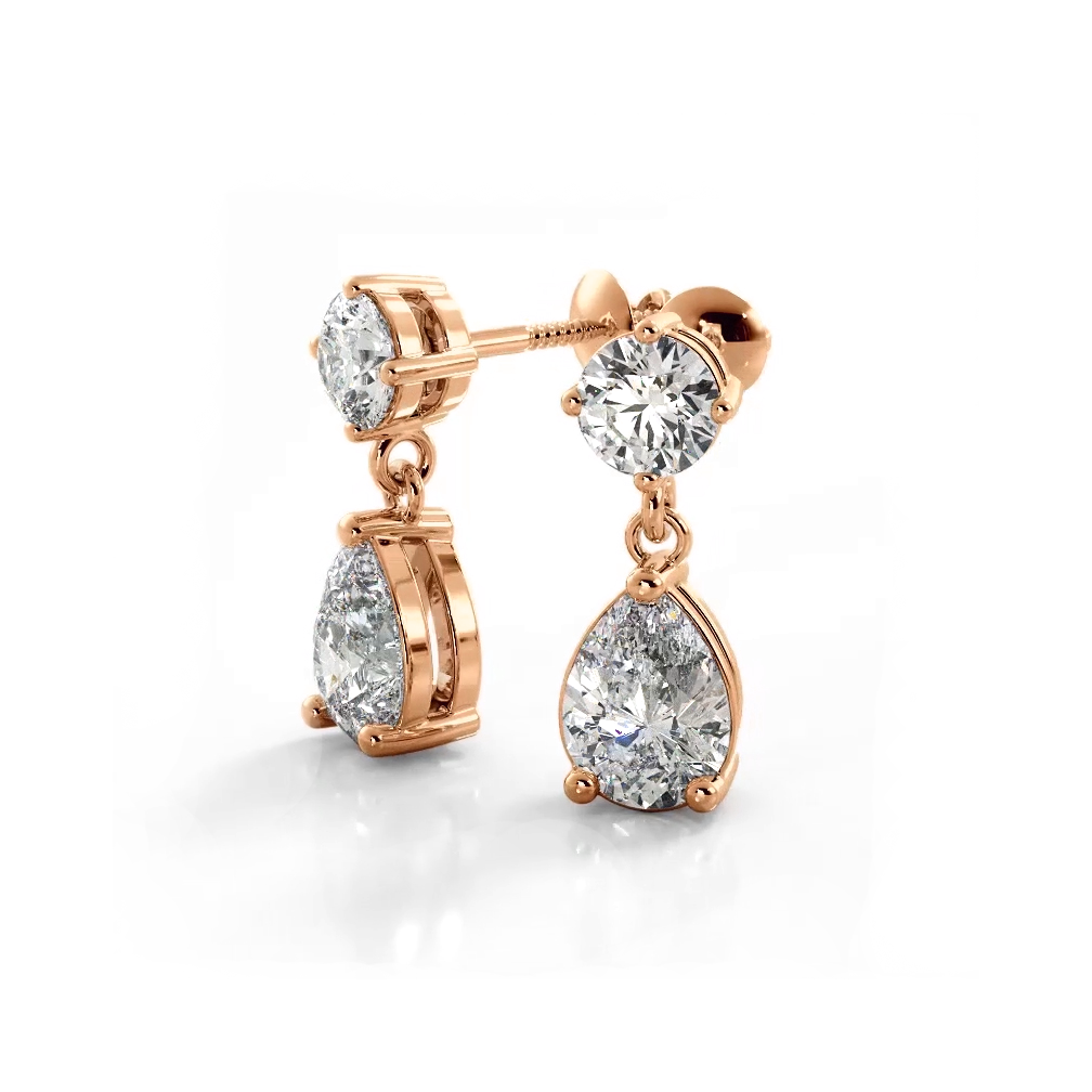 1.02 ctw. Alluring Round And Pear Shaped Drop Earrings-VIRABYANI