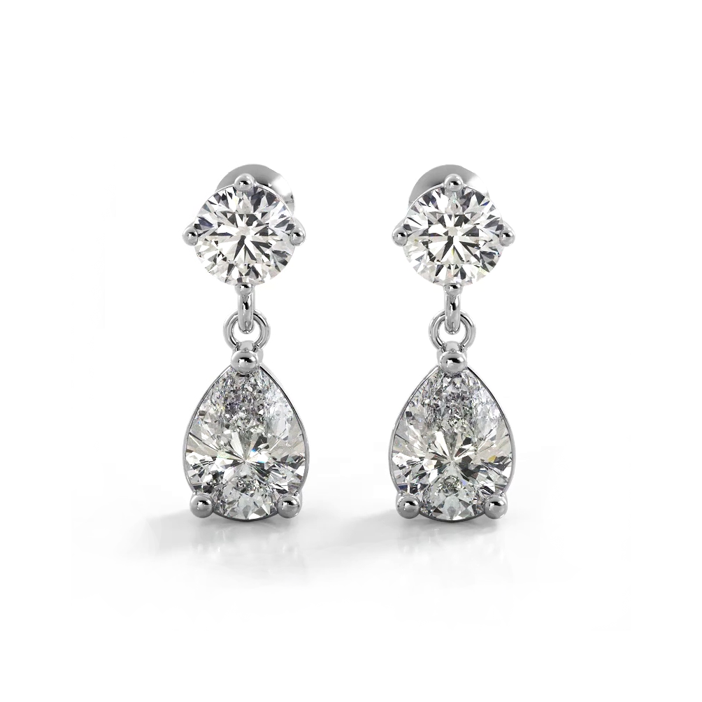 1.02 ctw. Alluring Round And Pear Shaped Drop Earrings-VIRABYANI