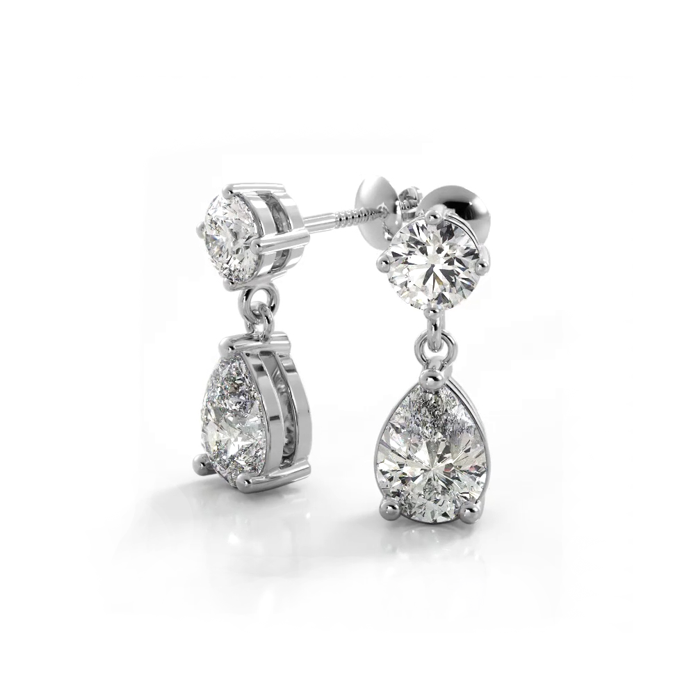 1.02 ctw. Alluring Round And Pear Shaped Drop Earrings-VIRABYANI