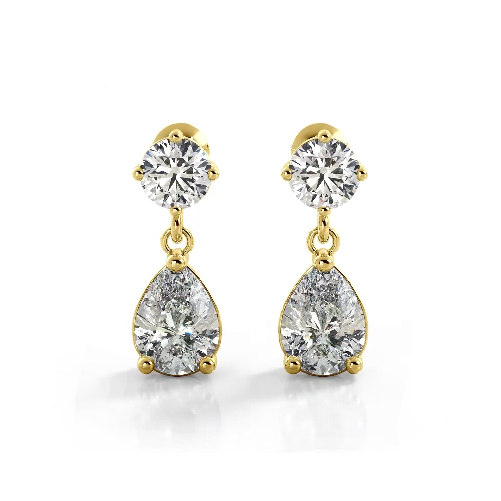 1.02 ctw. Alluring Round And Pear Shaped Drop Earrings-VIRABYANI