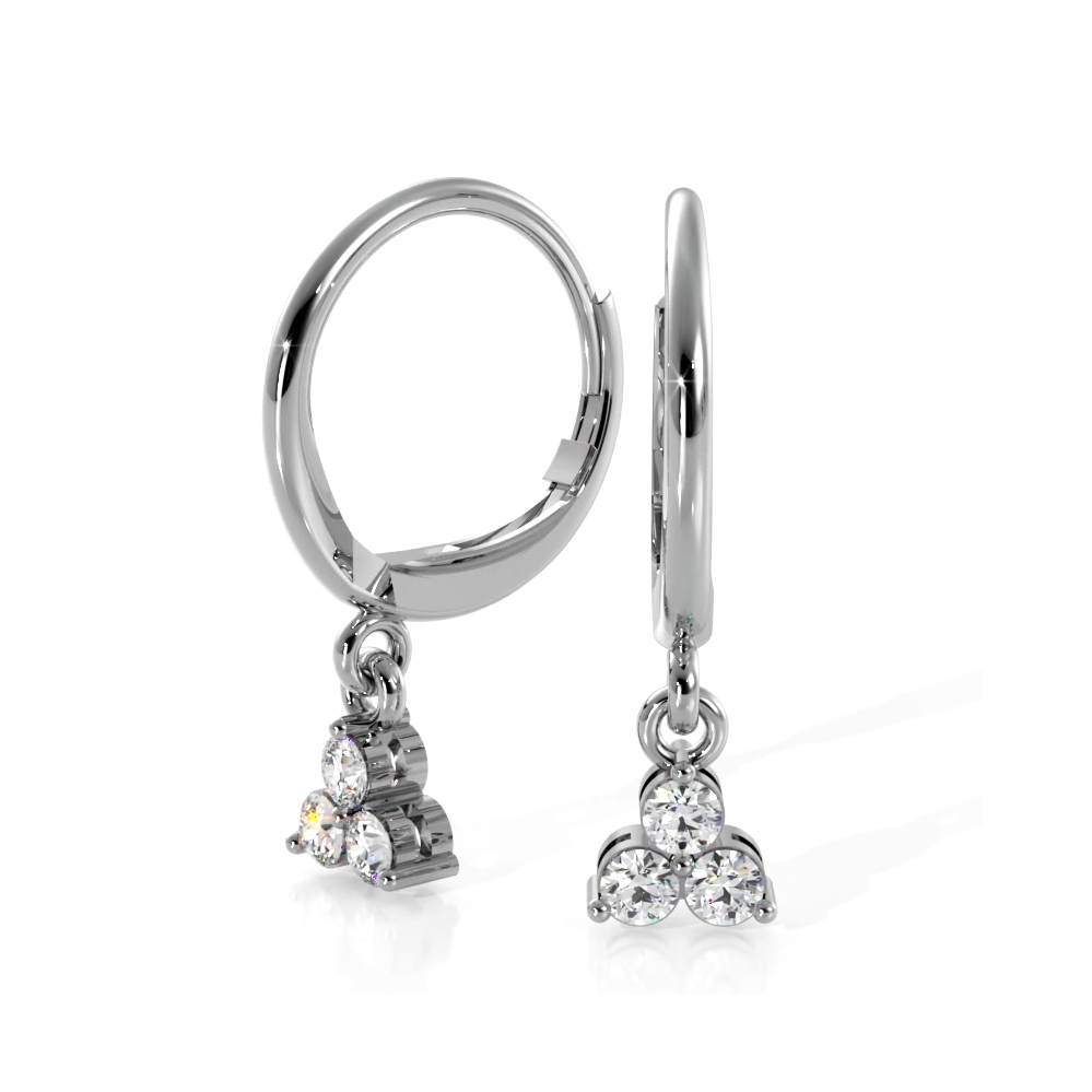 Trillium 0.70 ctw. Three Stone Dangle Round Diamond Hoop Earrings-VIRABYANI